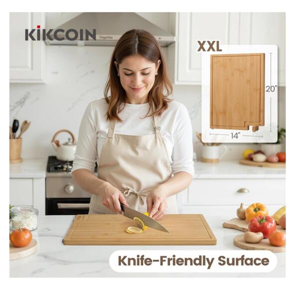 2 pack Bamboo Cutting Boards XL Kickstand & Juice Groove, 20"L x 14"W x 0.7"Th - Picture 4 of 7
